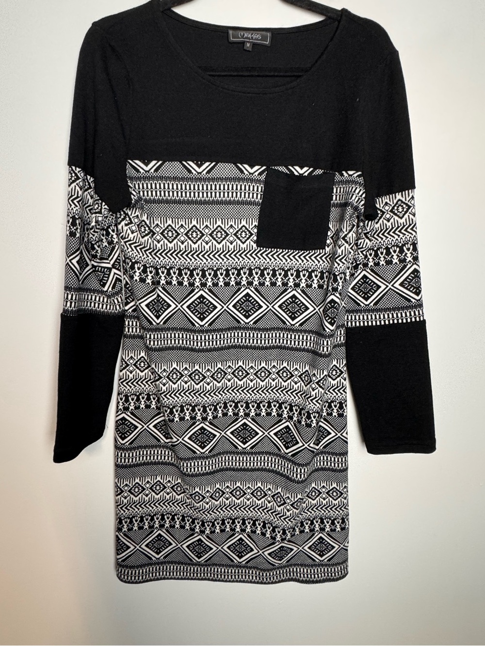 Minkas long sleeve dress geometric print M